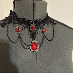 Elegant Black and Red Choker Necklace